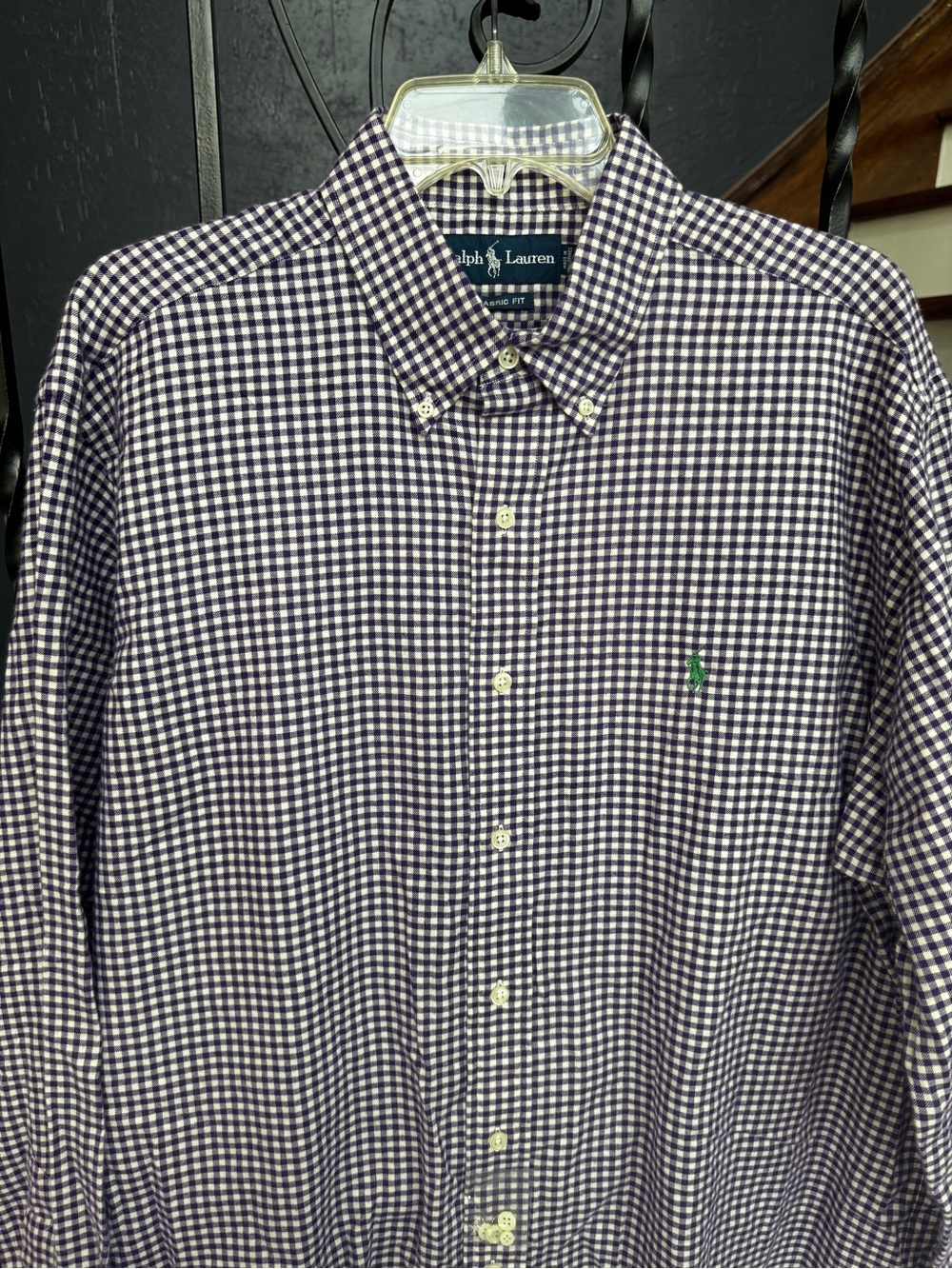NEW Ralph Lauren Men's Large Purple Gingham Button-Down Shirt green pony